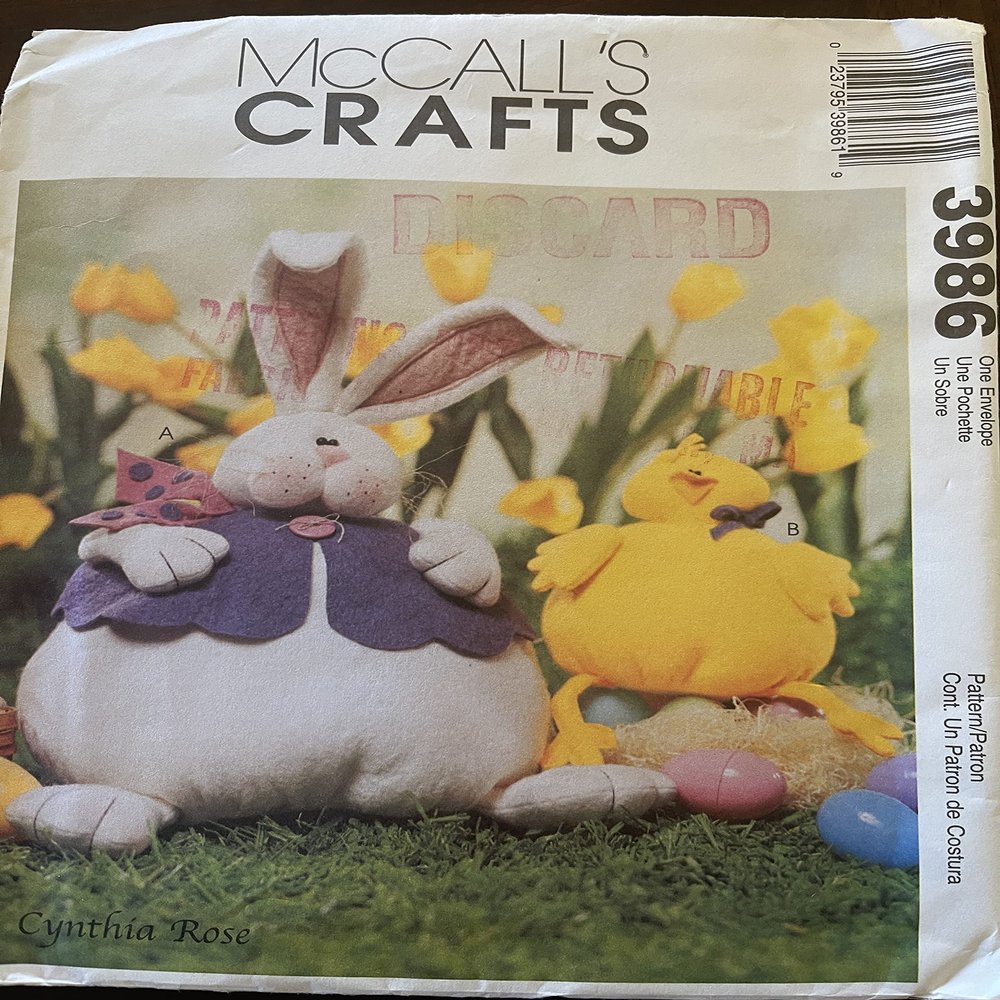McCall's 3986 16 inch Stuffed Bunny and 7 inch Chick Sewing Pattern