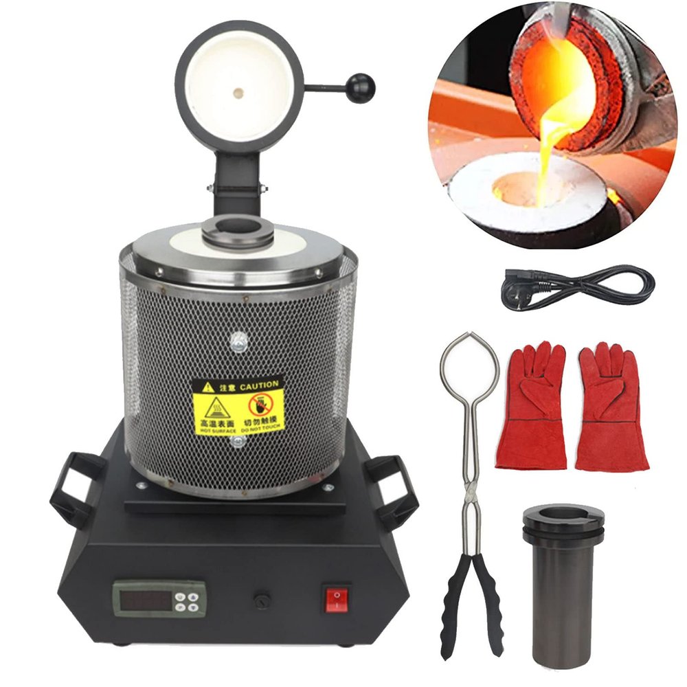 GIZMIT 1750W Gold Melting Furnace, 1150 Electric Digital Melting Furnace Machine with Graphite Crucible Gold, Silver, Copper and Aluminum Smelter Casting Refining Kiln Tools,2kg-Black with Network