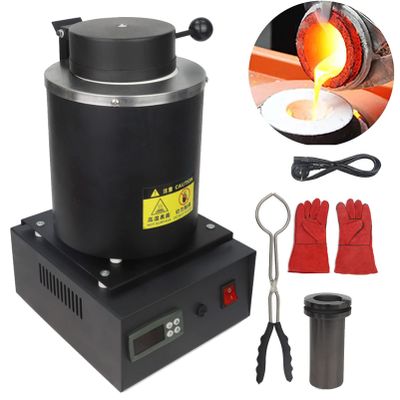 GIZMIT 1750W Gold Melting Furnace, 1150 Electric Digital Melting Furnace Machine with Graphite Crucible Gold, Silver, Copper and Aluminum Smelter Casting Refining Kiln Tools,1kg-Black No Network