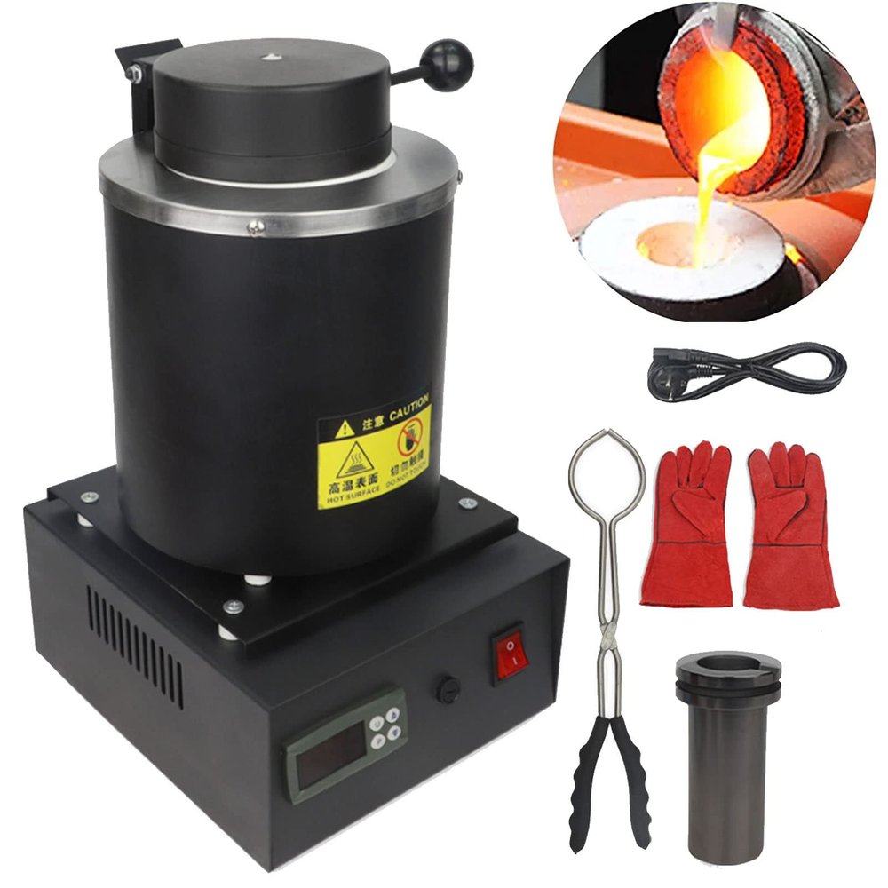 GIZMIT 1750W Gold Melting Furnace, 1150 Electric Digital Melting Furnace Machine with Graphite Crucible Gold, Silver, Copper and Aluminum Smelter Casting Refining Kiln Tools,1kg-Black No Network
