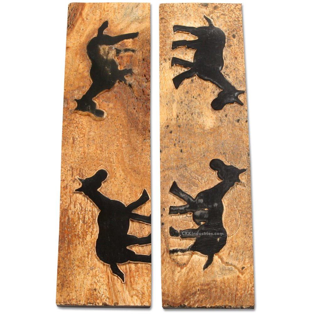 Buffalo Horn Handle Scales - (Unique Donkey Graphic) - (Black/Brown/Tan) - (4.50 x 1.25 x 0.187)