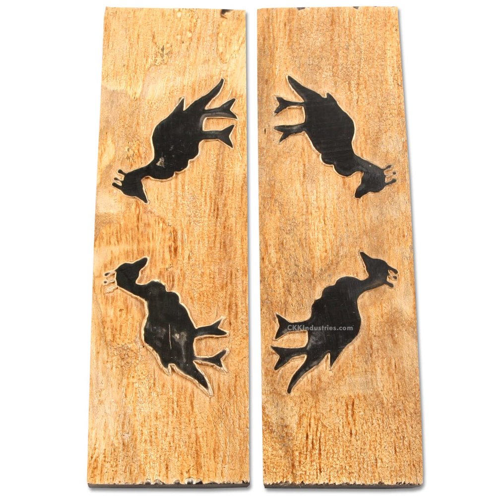 Buffalo Horn Handle Scales - (Unique Peacock Graphic) - (Black/Brown/Tan) - (5.0 x 1.50 x 0.187)