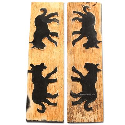 Buffalo Horn Handle Scales - (Unique Wolf Graphic) - (Black/Brown/Tan) - (4.50 x 1.25 x 0.187)