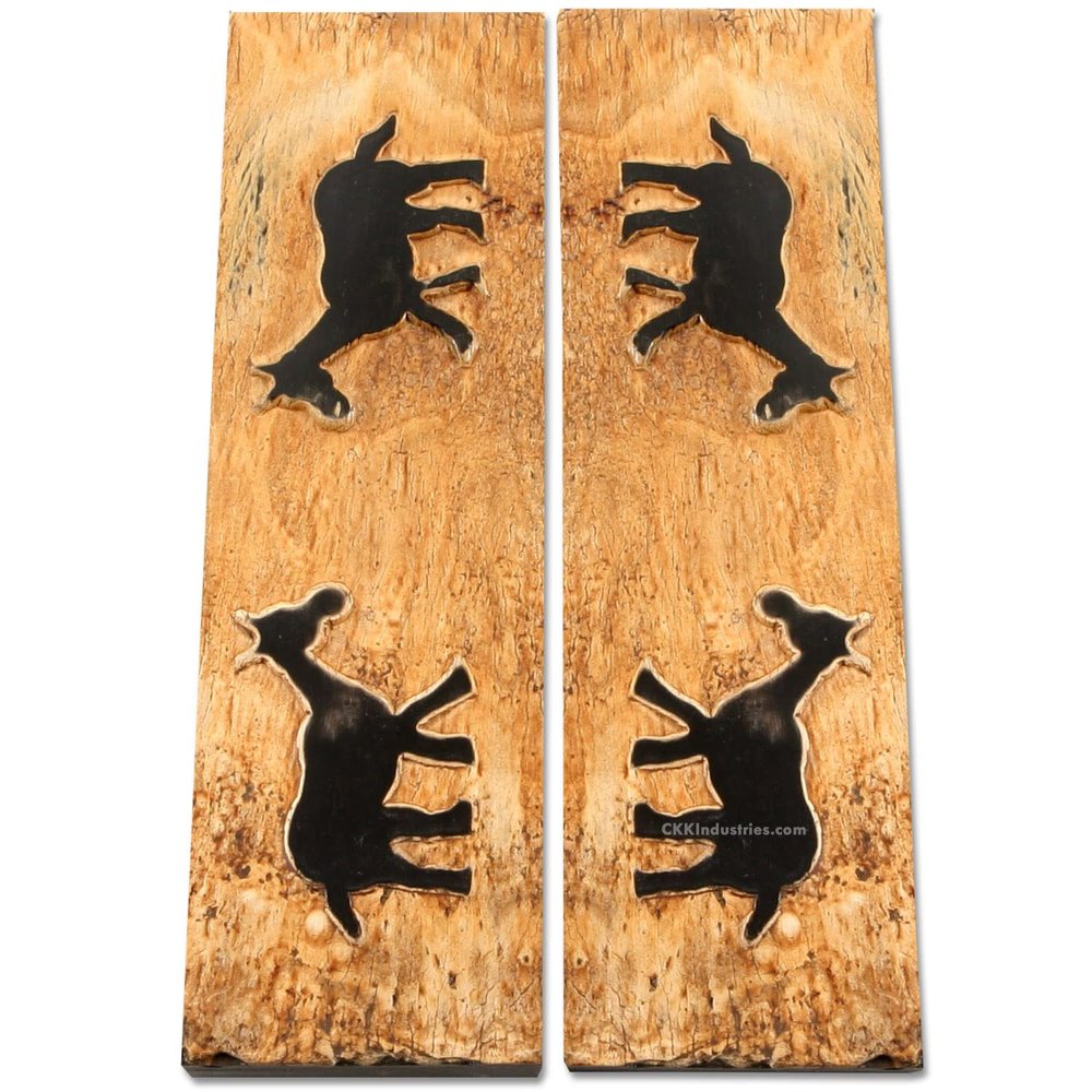 Buffalo Horn Handle Scales - (Unique Donkey Graphic) - (Black/Brown/Tan) - (5.0 x 1.50 x 0.187)