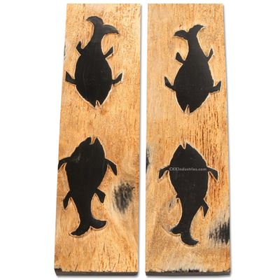 Buffalo Horn Handle Scales - (Unique Fish Graphic) - (Black/Brown/Tan) - (4.50 x 1.25 x 0.187)