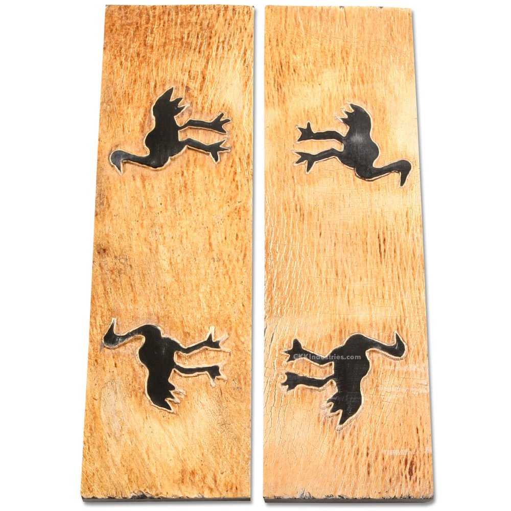 Buffalo Horn Handle Scales - (Unique Ostrich Graphic) - (Black/Brown/Tan) - (5.0 x 1.50 x 0.187)
