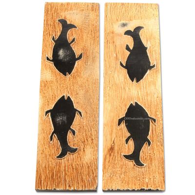 Buffalo Horn Handle Scales - (Unique Fish Graphic) - (Black/Brown/Tan) - (5.0 x 1.50 x 0.187)