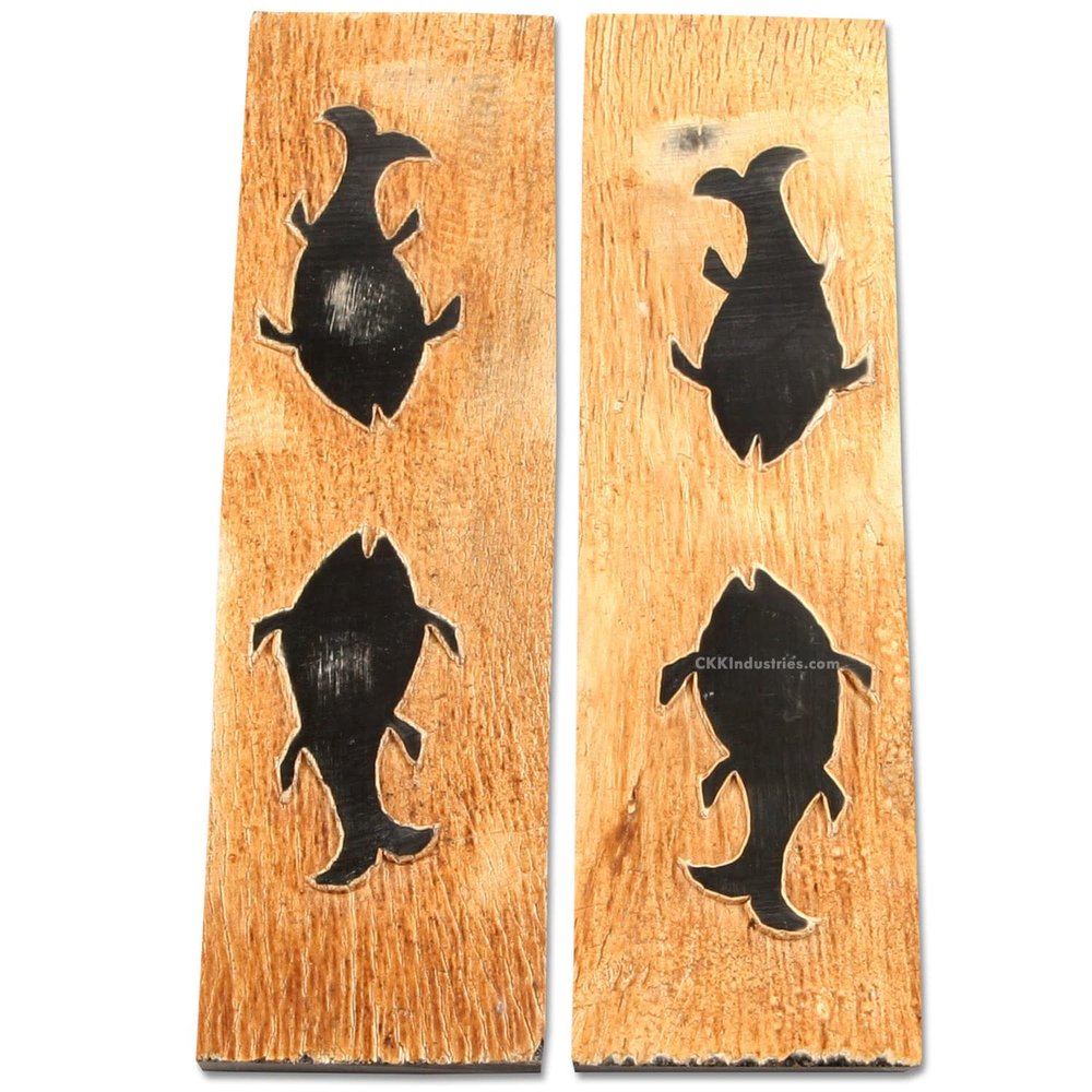 Buffalo Horn Handle Scales - (Unique Fish Graphic) - (Black/Brown/Tan) - (5.0 x 1.50 x 0.187)