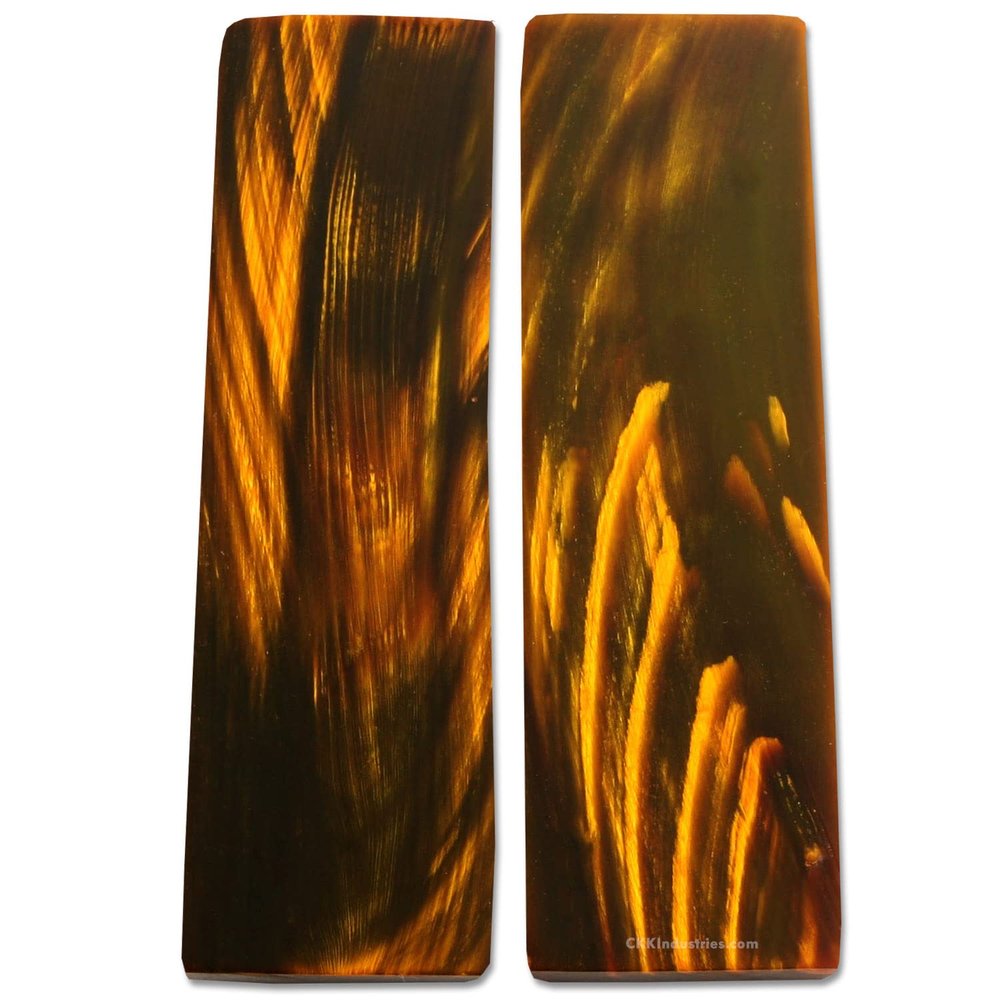 Buffalo Horn Handle Scales - (Flat Top) - (Amber/Brown) - (3.50 x 1.0 x 0.156)