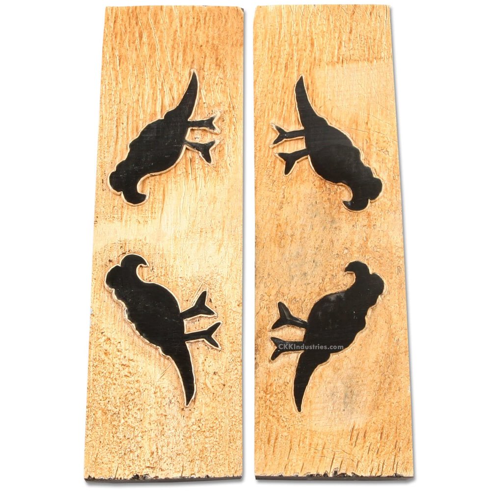 Buffalo Horn Handle Scales - (Unique Parrot Graphic) - (Black/Brown/Tan) - (5.0 x 1.50 x 0.187)