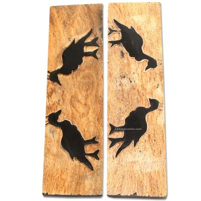 Buffalo Horn Handle Scales - (Unique Peacock Graphic) - (Black/Brown/Tan) - (4.50 x 1.25 x 0.187)