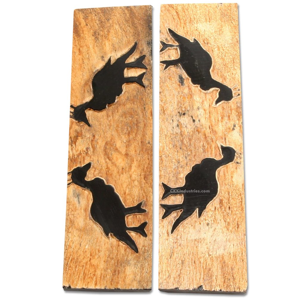Buffalo Horn Handle Scales - (Unique Peacock Graphic) - (Black/Brown/Tan) - (4.50 x 1.25 x 0.187)