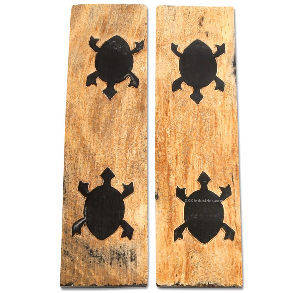 Buffalo Horn Handle Scales - (Unique Turtle Graphic) - (Black/Brown/Tan) - (4.50 x 1.25 x 0.187)