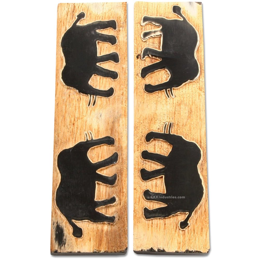Buffalo Horn Handle Scales - (Unique Elephant Graphic) - (Black/Brown/Tan) - (4.50 x 1.25 x 0.187)