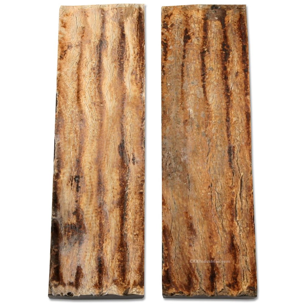 Buffalo Horn Handle Scales - (Bark Jigged) - (Antique Brown) - (4.50 x 1.25 x 0.25)