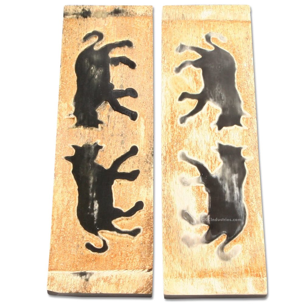 Buffalo Horn Handle Scales - (Unique Wolf Graphic) - (Black/Brown/Tan) - (5.0 x 1.50 x 0.25)