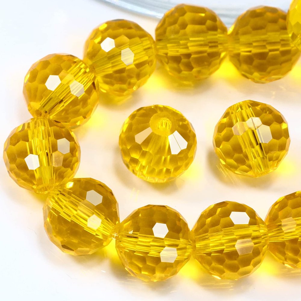 Dowarm 10MM Round Crystal Beads for Jewelry Making, Topaz Faceted Crystal Glass Beads for Crafts Bracelet Wind Chimes Suncatcher, #5003 Rondelle Spacer Beads, Loose Gemstones, 50PCS
