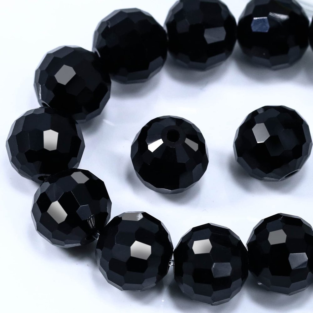 Dowarm 10MM Round Crystal Beads for Jewelry Making, Black Faceted Crystal Glass Beads for Crafts Bracelet Wind Chimes Suncatcher, #5003 Rondelle Spacer Beads, Loose Gemstones, 50PCS