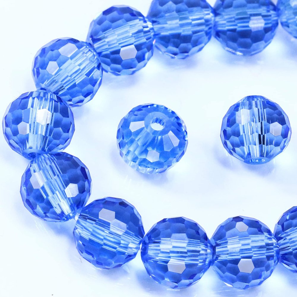 Dowarm 150PCS 6MM Round Crystal Glass Beads for Jewelry Making, Light Blue Faceted Crystal Beads for Crafts Bracelet Wind Chimes Suncatcher, #5003 Crystal Rondelle Spacer Beads, Loose Gemstones