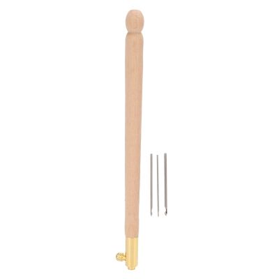 Tyenaza Embroidery Needles, Embroidery Needles Ergonomic Design Beech Wooden Nonslip Handle DIY Crochet Hook with 3 Needles for Sewing Embroidery