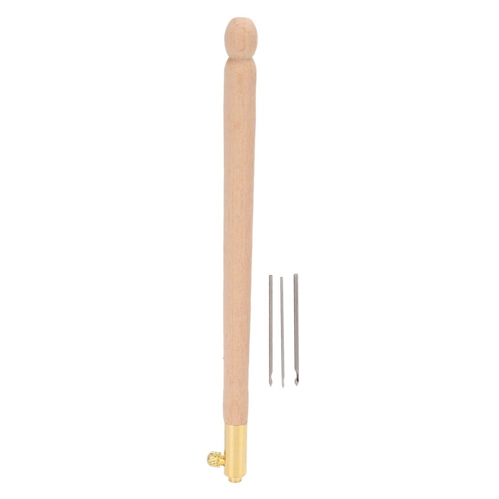 Tyenaza Embroidery Needles, Embroidery Needles Ergonomic Design Beech Wooden Nonslip Handle DIY Crochet Hook with 3 Needles for Sewing Embroidery