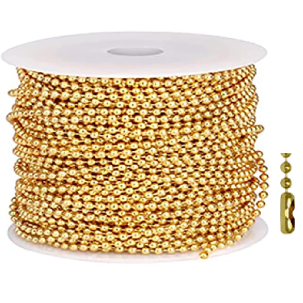 1/8" 3.2mm Ball Chain Solid Brass 50' Spool with 50 Pack of Connectors