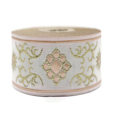 11 Yard Spool 1.37 inches Wide Light Orange Metallic Gold Cat Paw Jacquard Ribbon Woven Embroidered Sewing Trim Decorative Fabric 35806