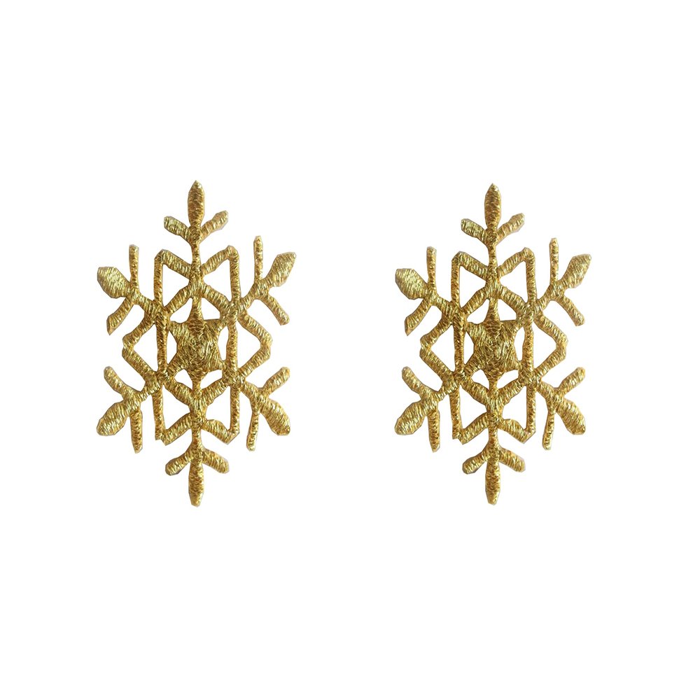 ETDesign #E03021 Small Lot 2Pcs Gold Snowflake,Snow Christmas,Holiday,Winter Embroidery Iron On Applique Patch-1 1/2" by 1 1/2"