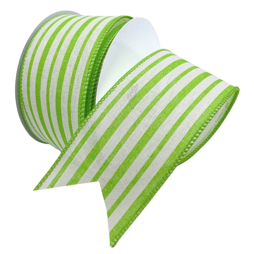 Morex Ribbon Wired Linen Spring Cabana Stripes Ribbon, 2.5 inches by 10 Yards, Apple Green, 7579.60/10-550