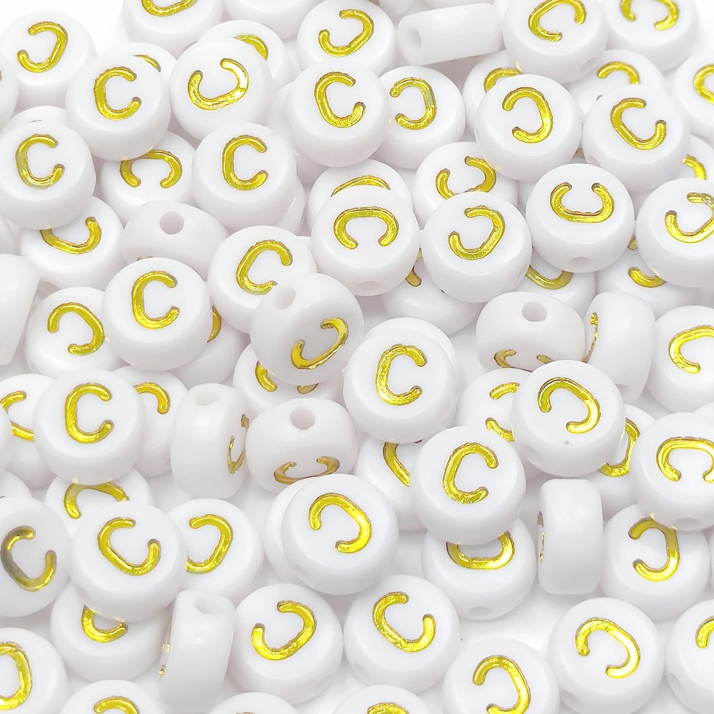 100PCS Letter Beads Acrylic Alphabet Beads for Jewelry Making Bracelets Necklaces 4x7mm Gold White Round Letter Beads C