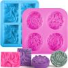 Sakolla 2 Pack Silicone Soap Molds, 4 Cavities Rectangle Wave and Round Flower Silicone Molds for Handmade Soap, Candle and Mousse Cake view 1