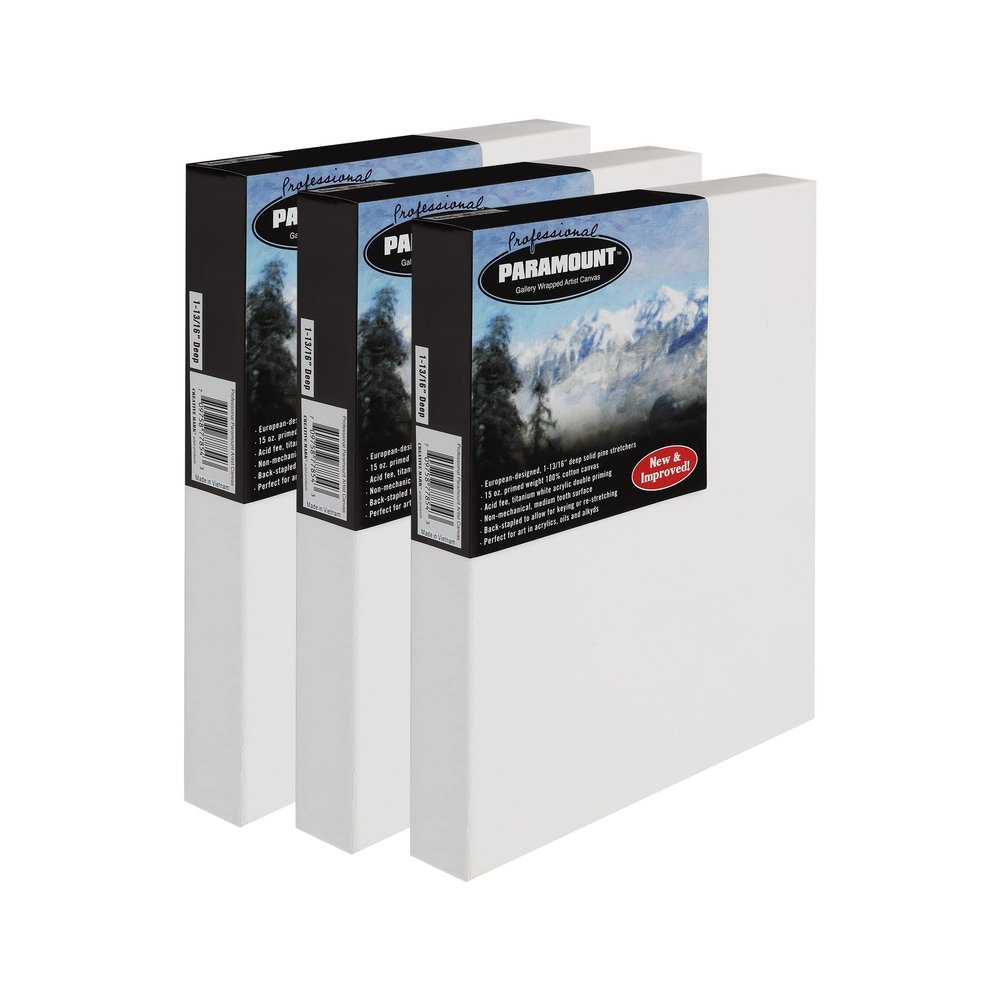 Paramount Professional Gallery Wrapped Canvases for Painting, 4x6 Pack of 3 Heavy-Duty Stretched Canvas, Unbleached 100% Cotton, 1-13/16 Deep, Acid-Free, Triple-Primed, Medium-Tooth Surface