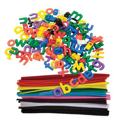 Kaplan Early Learning Lacing Lower Case Letter Beads & Chenille Stems | 288 Lowercase Alphabet Beads for Letter Recognition, Early Literacy for Kids, Ages 4+ Years
