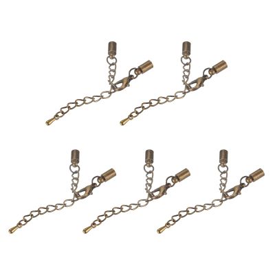 uxcell 10Sets 4mm Leather Cord End Caps with Lobster Clasps & Extender Chain for DIY Making Bracelets, Bronze Tone