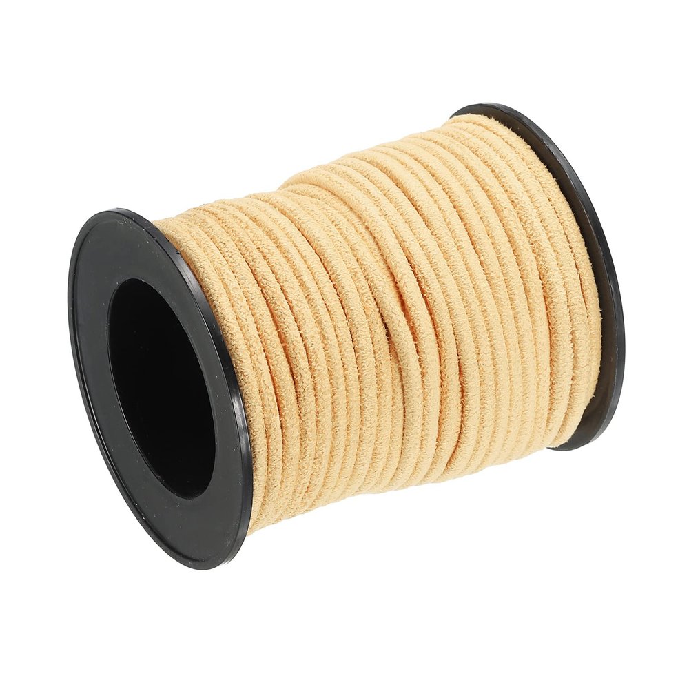 uxcell Round Suede Cord, 10.94 Yards 3mm Dia Leather Thread String for Purse Handbag Shoelace DIY Crafts Bracelet Making, Beige 1 Roll
