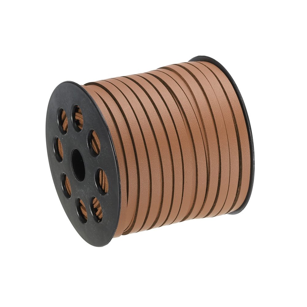 uxcell Leather Cord, 49.21 Yards 5mm Flat Suede String for Purse Handbag Shoelace DIY Crafts Bracelet Making, Light Brown 1 Roll