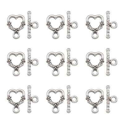 Bestewelry 20 Sets Tibetan Silver Heart Toggle Clasps Antique Silver Color Alloy Fastener Hook Toggle Clasps Connectors Findings for Jewelry Making DIY Bracelet Necklace