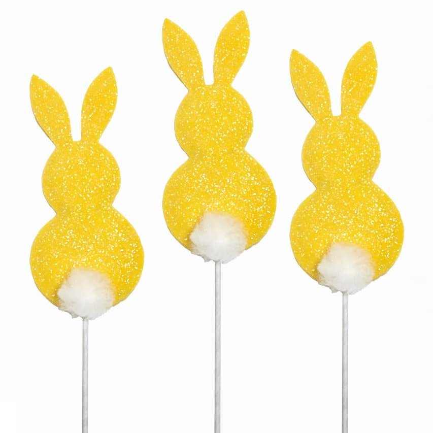 Group of 3 Glittered Yellow Bunny Floral Picks by Factory Direct Craft for Spring Arrangements and Easter Decorating