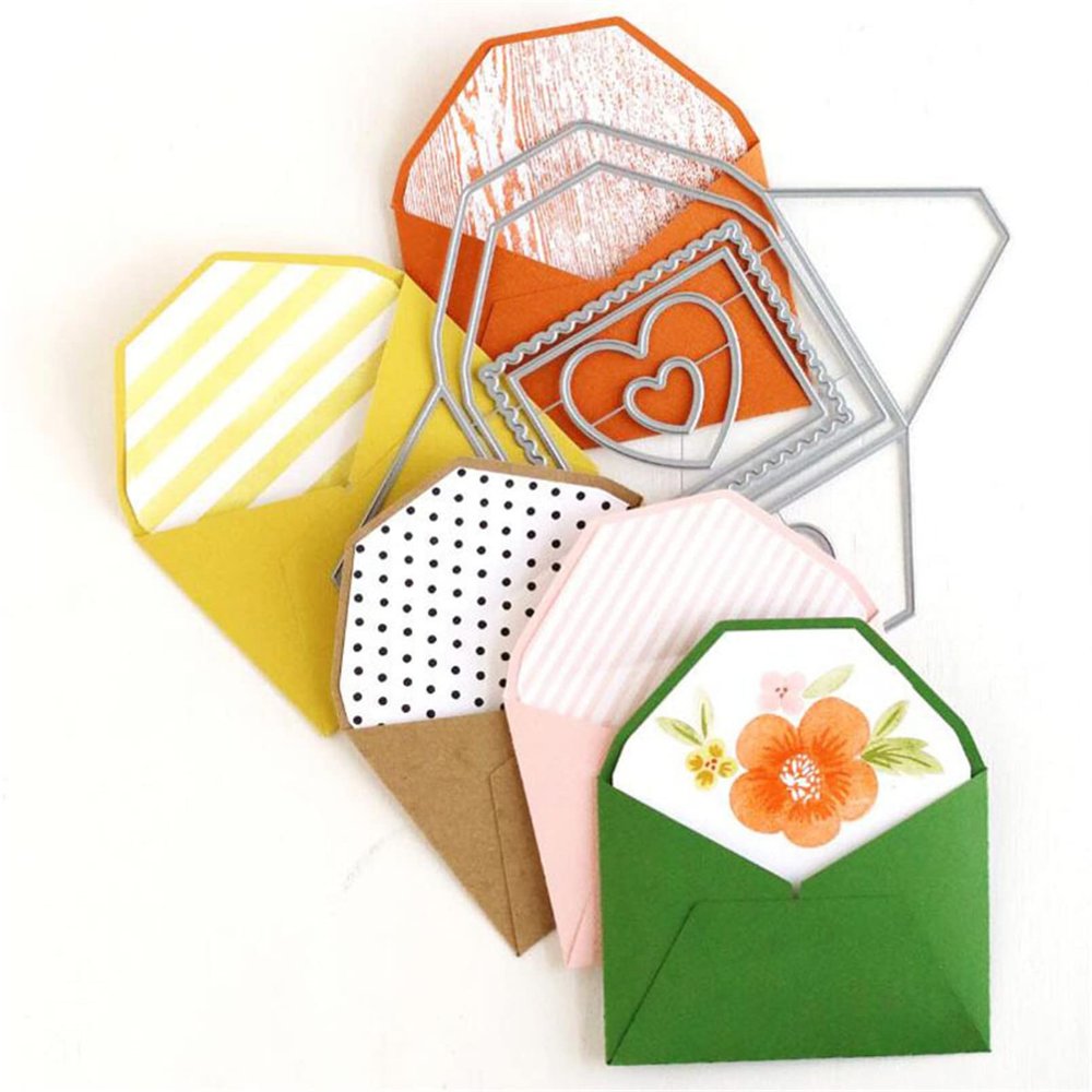 FAWENUCY Scrapbooking Die-Cuts, Happy Birthday Ballon Metal Cutting Dies for Card Making, Paper Craft Punch Template, Background Embossing Stencils, DIY Album Dcor (Envelope & Heart- 14.3x11.3cm)