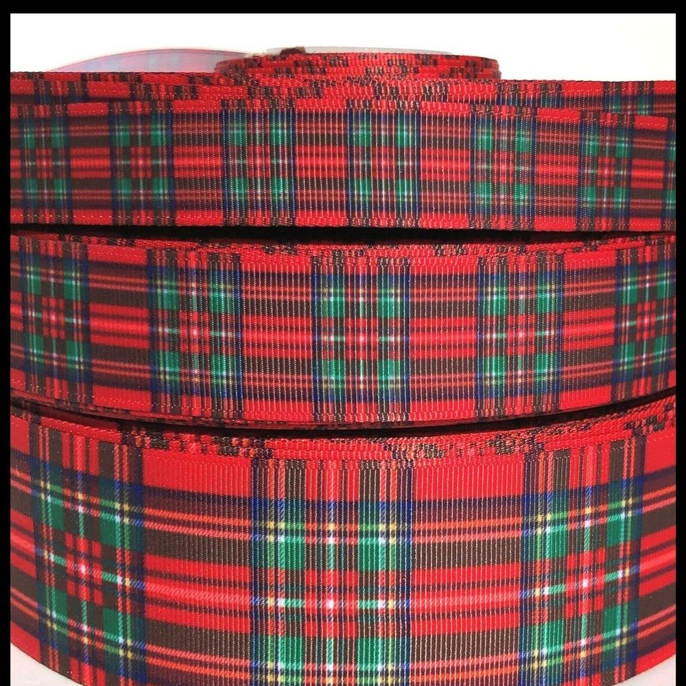 3yds Red Green Stewart Tartan Plaid Grosgrain Ribbon (3/8")
