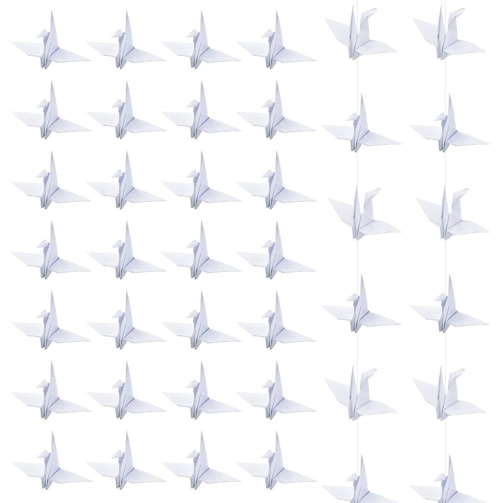 CRAFFANCY Origami Paper Cranes Kit, 140PCS Handmade Folded Origami Paper Crane Strings Garland for Wedding Party Backdrop Home Decoration, White