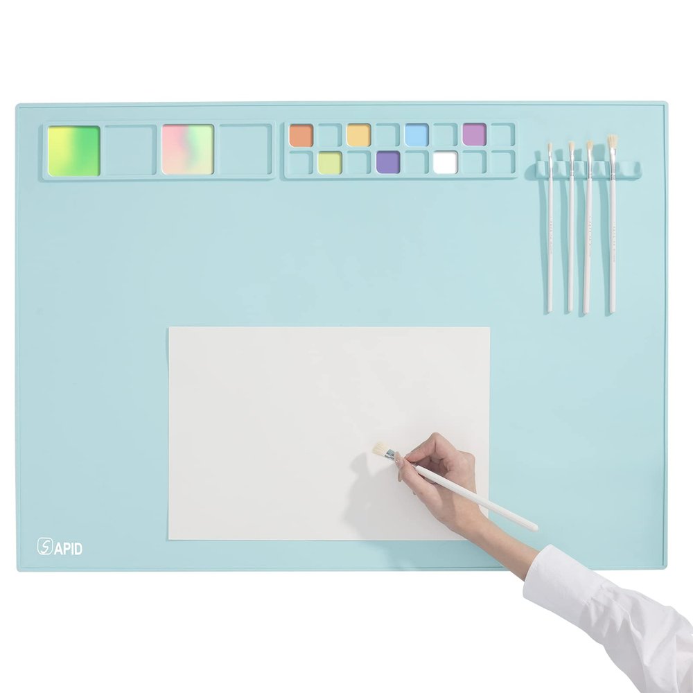 Extra Large 32"24" Silicone Painting Mat with Raised Edges, NonStick Silicone Craft Mat for Resin Casting, Silicon Art Matt for Kids, Creator, Silicone Mats for Crafts, Clay, SAPID, Mint Green