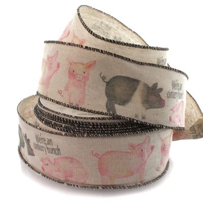 Ribbon Traditions Little Piggies Burlap Wired Ribbon 2 1/2" by 25 Yards