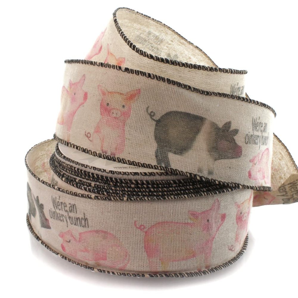 Ribbon Traditions Little Piggies Burlap Wired Ribbon 2 1/2" by 25 Yards