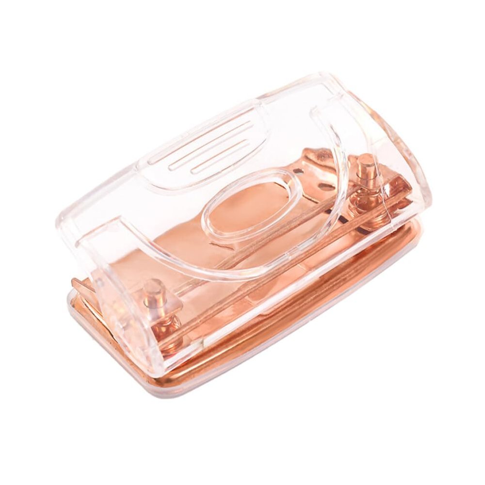 Tofficu 2pcs Gold Two Hole Buncher Puncher Rose Gold Badge Hole Punch for Id Cards Portable Punch