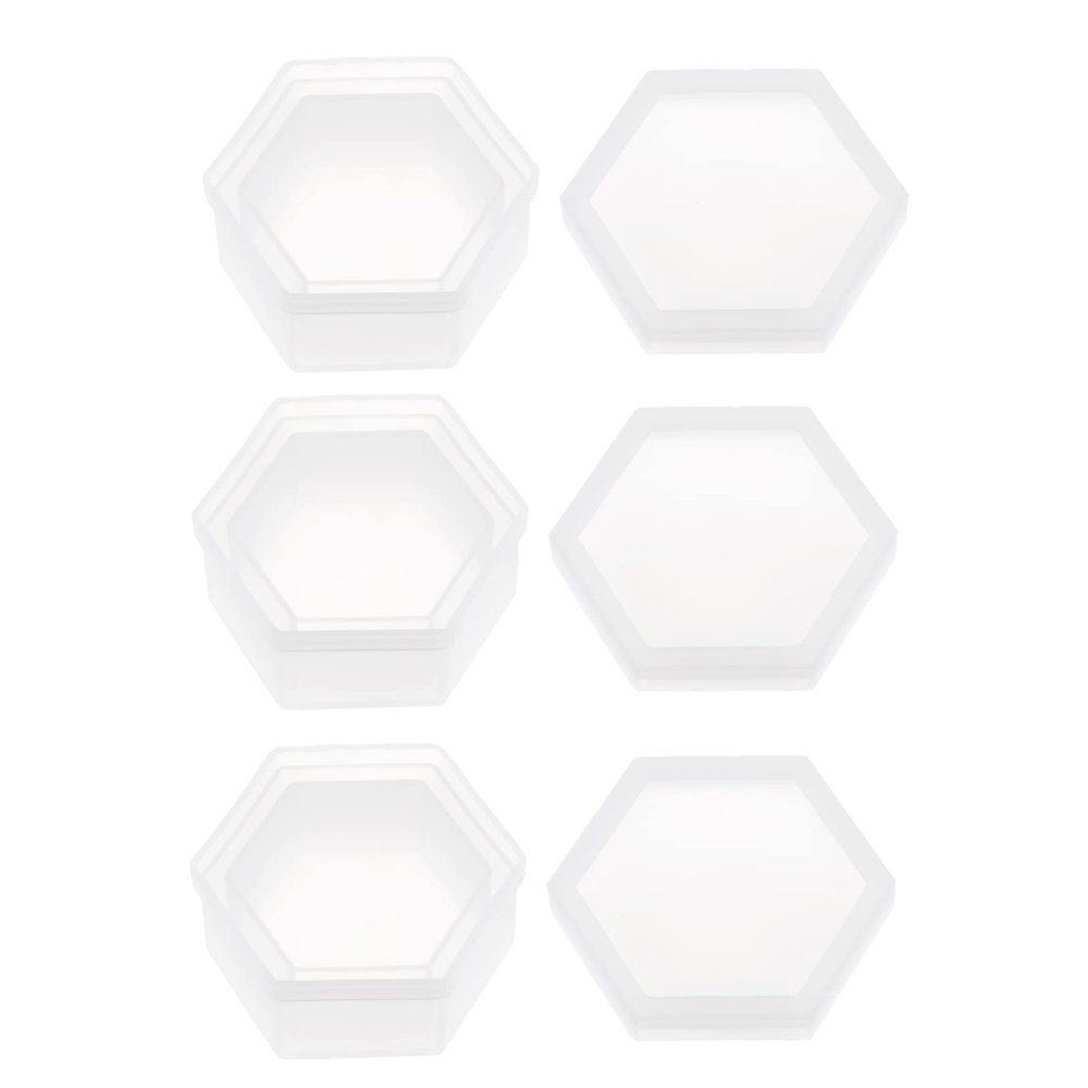 HARFINGTON 3pcs Jewelry Box Resin Mold Hexagon Silicone Storage Epoxy Container Mold with Lid for DIY Resin Crafts