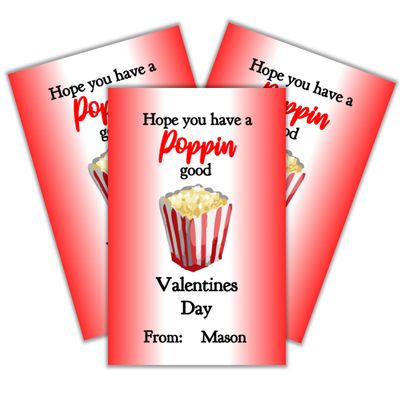 24 personalized school class popcorn Valentines day cards, customized with name,Thanks for poppin by