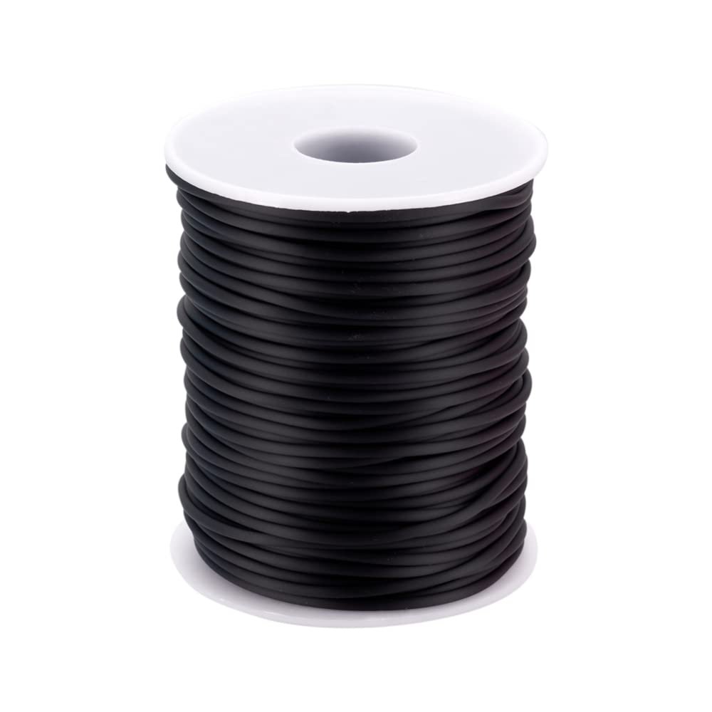 54 Yards Hollow Pipe Rubber Tube Cord 2mm Black Stitch PVC Knitting Cord Rubber Tubing for DIY Craft Beading Necklace Bracelet Jewelry Making Hole:1mm