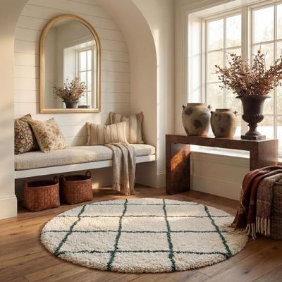 SAFAVIEH Hudson Shag Collection Area Rug - 7' Round, Ivory & Green, Modern Trellis Design, Non-Shedding & Easy Care, 2-inch Thick Ideal for High Traffic Areas in Living Room, Bedroom (SGH281X)