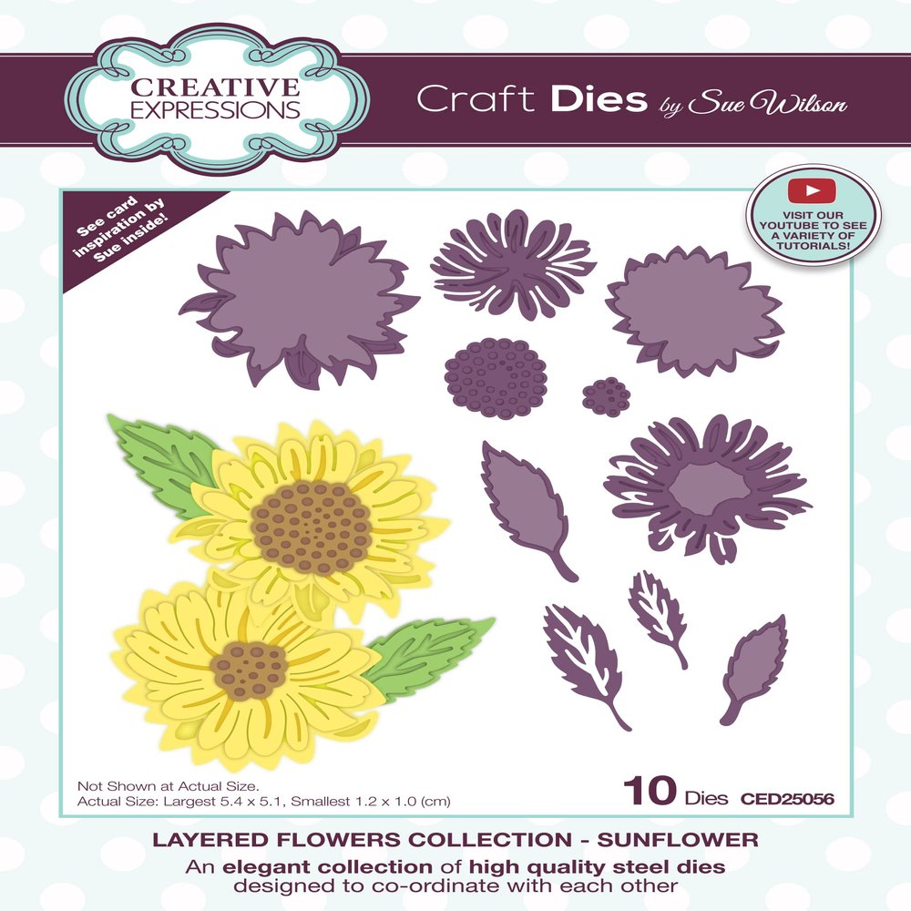 Creative Expressions Sue Wilson-Layered Flowers Collection-Sunflower-Craft, Largest die 5.4 x 5.1 cm, Metal